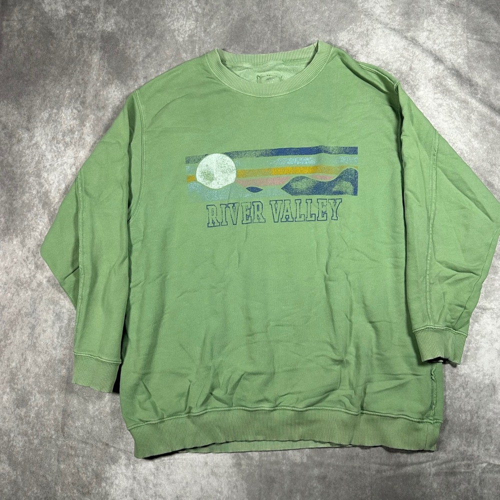 Aerie Green River Valley Graphic Crewneck Sweatshirt Womens Large Oversized Chic